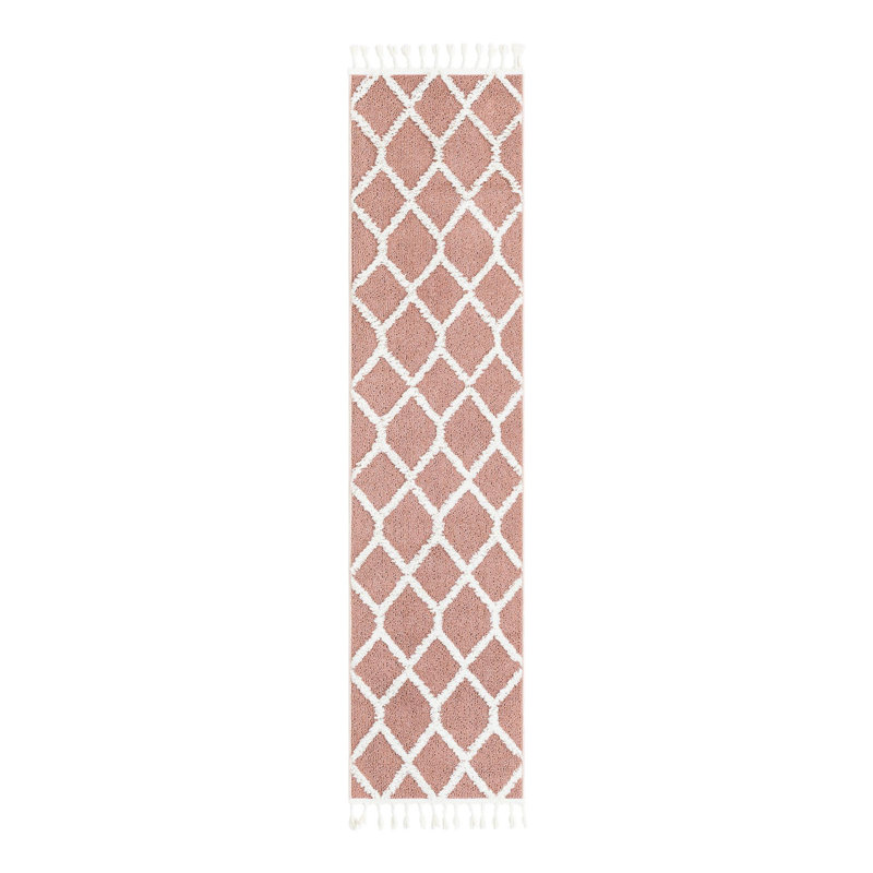 Tapis rose en polyester tissé à la machine Randal, Tapis de couloir 2 pi x 8 pi