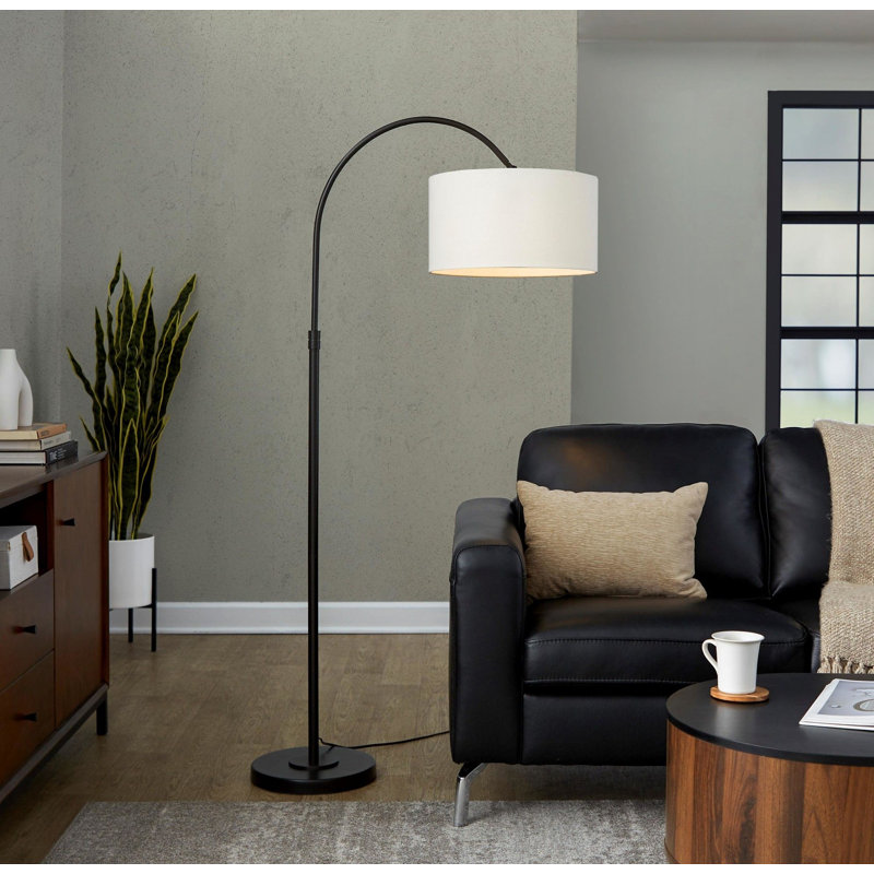 72" Contemporary Metal Floor Lamp, Oil Bronze Finish with Natural Linen Shade
