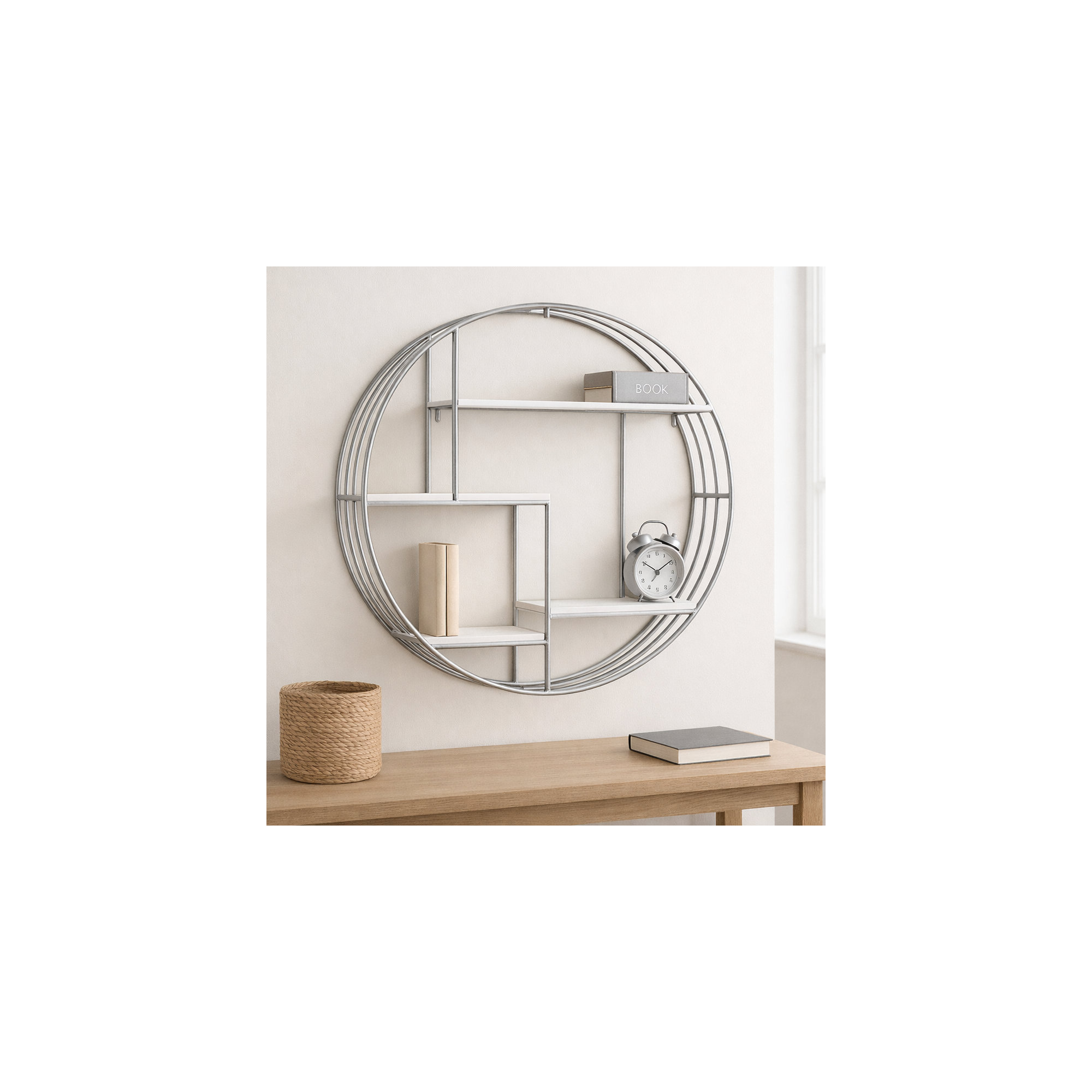 Sagebrook Home Kittle Modern Glam Iron and Wood Wall Storage Shelf, Silver