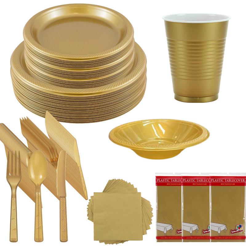COMBO-PARTY SET: 419 PCS Complete Disposable Dining Solution for Your Event: 50-Servings, Silver