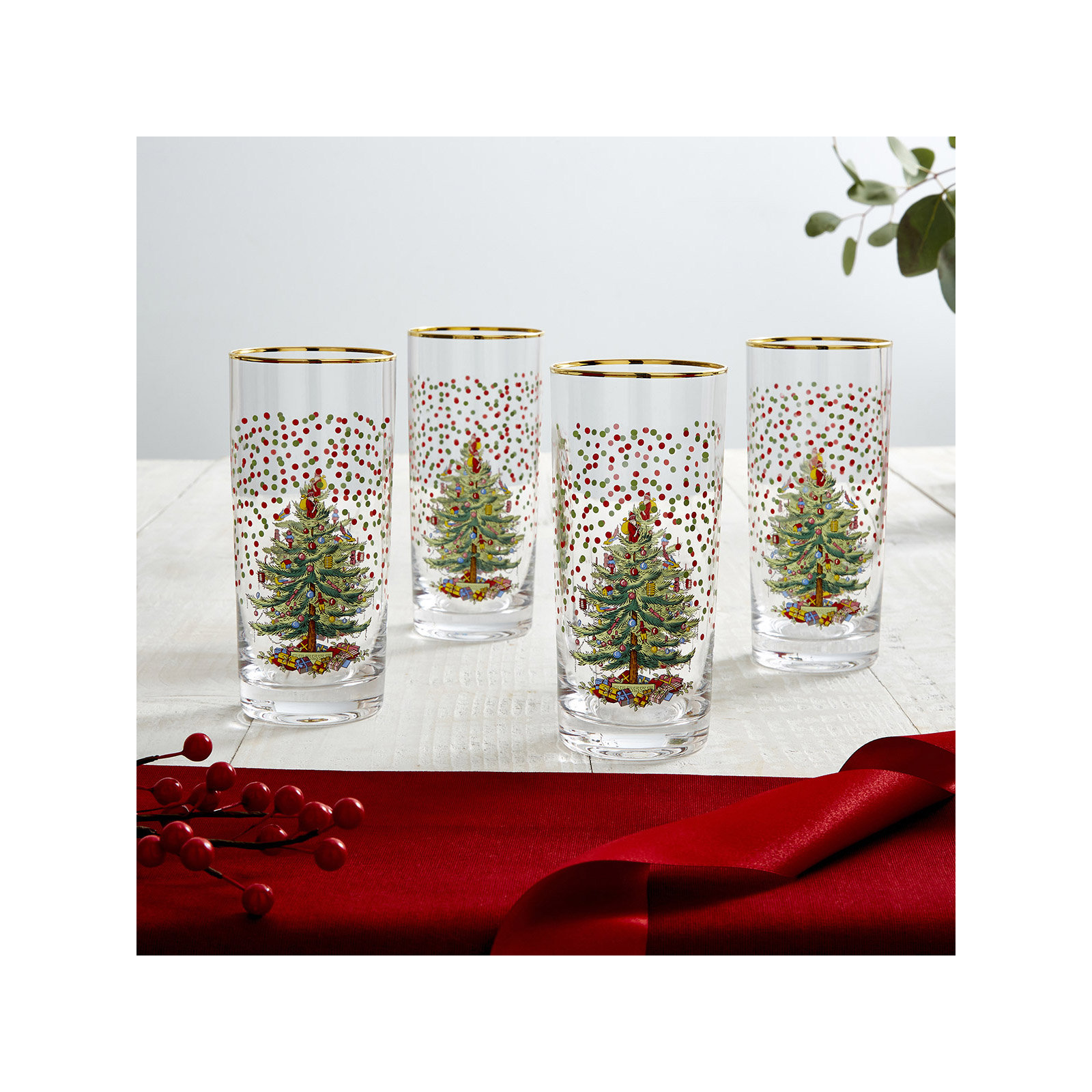 Polka Dot Highball Glasses, Set of 4