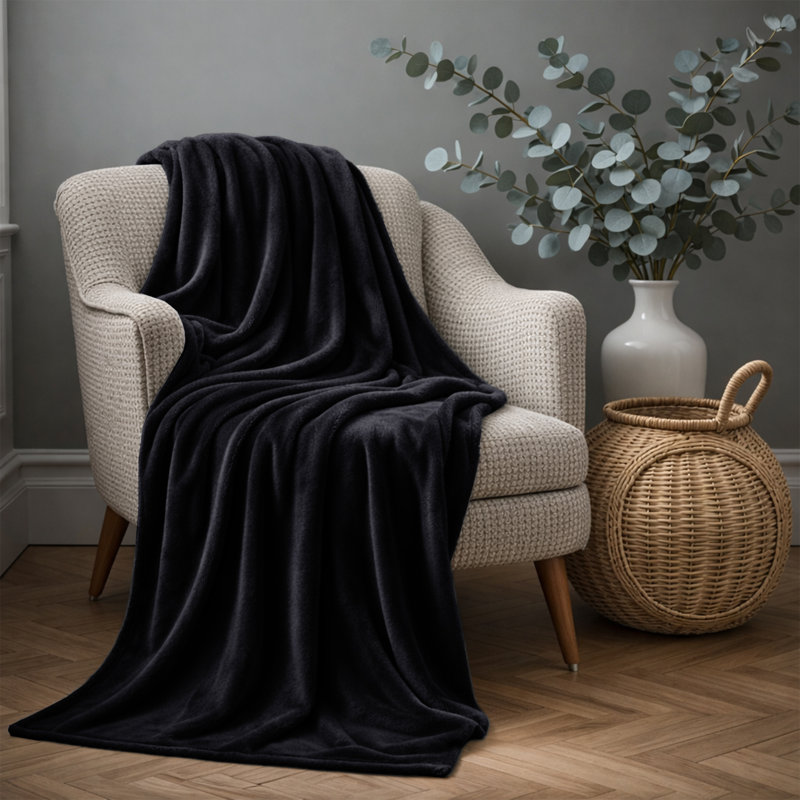 Jeté polaire en flanelle de luxe, Grand (90 x 90), Noir