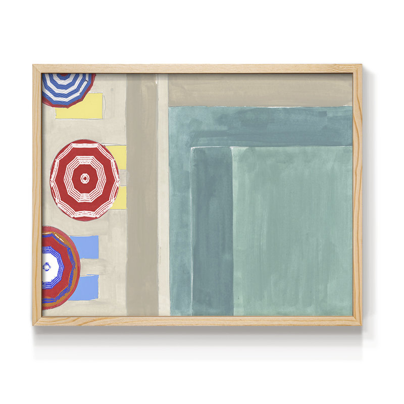 By the Pool I -Framed Print - Restickable, Natural, 11" H x 14" W