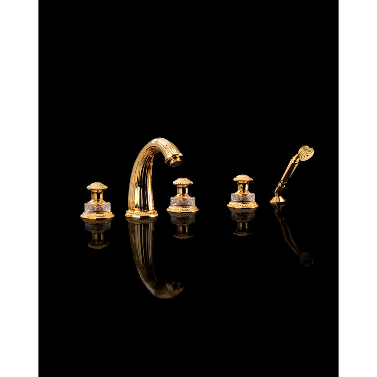 Swan 3 Handle Deck Mounted Roman Tub Faucet Trim with Handshower