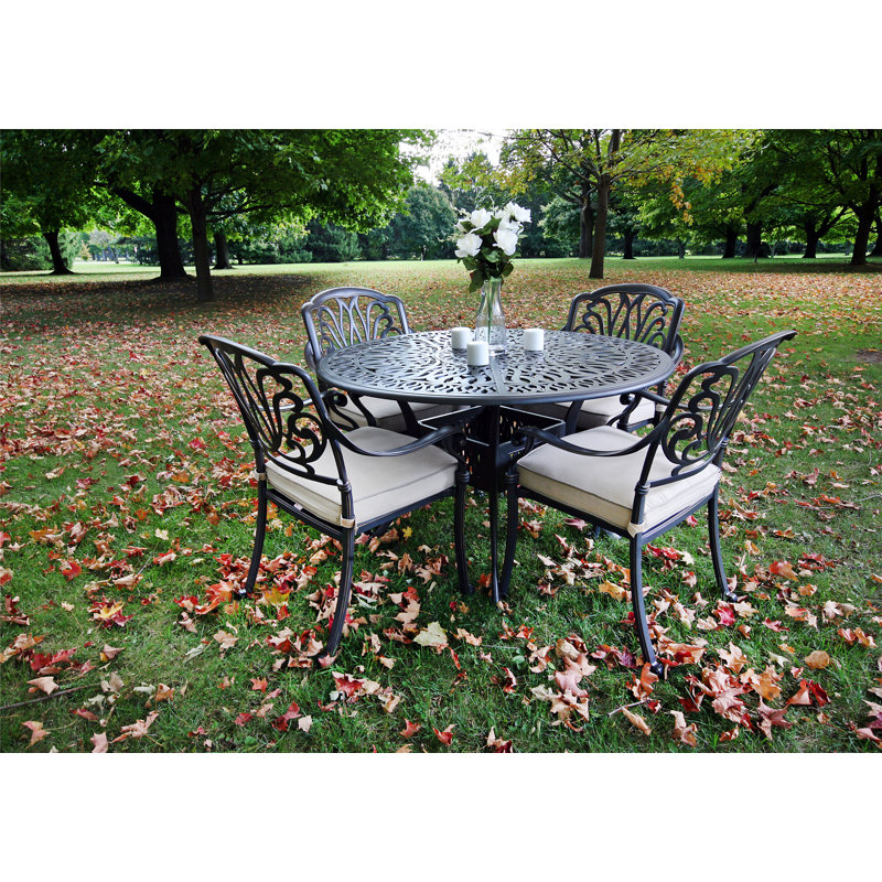 Ensemble de salle à manger 48 po avec coussins Sunbrella Annecorinne, Tissage uni Sunbrella® Plainweave Spectrum sable