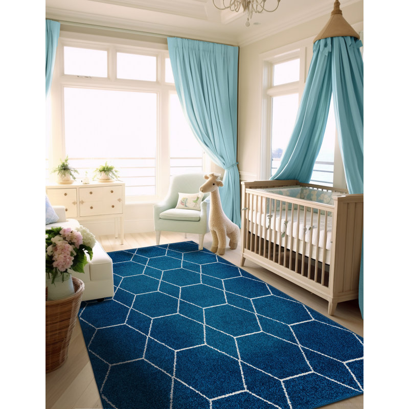Tapis bleu marine à motif géométrique Debrodie, Rectangle 9 pi x 12 pi