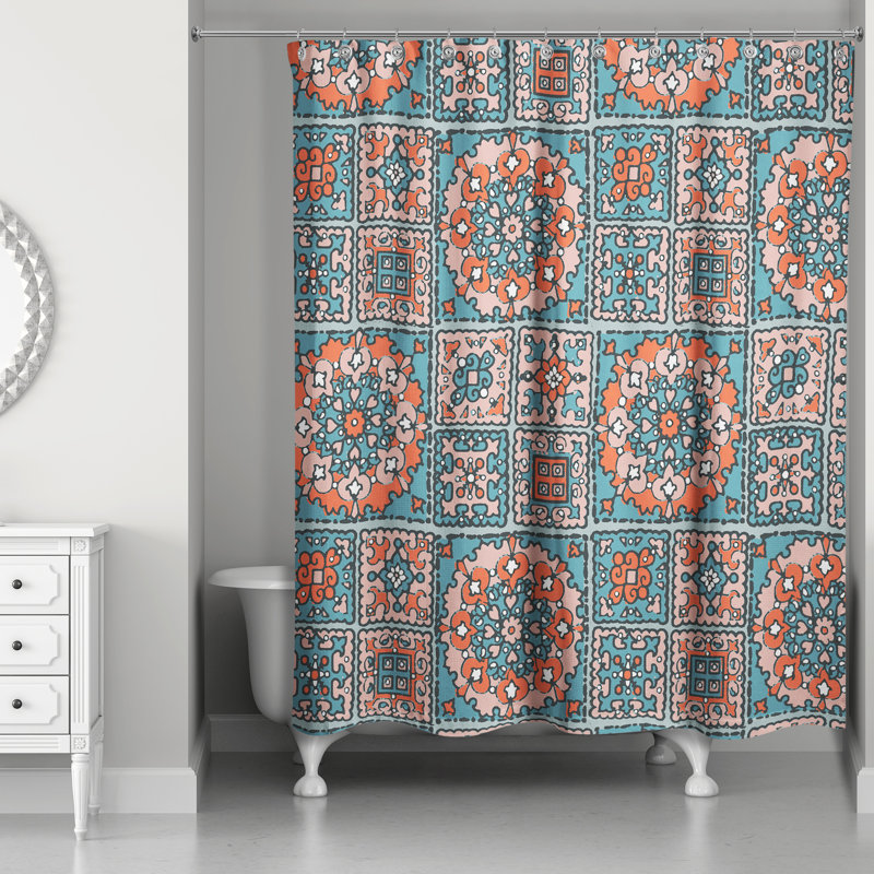 Hanner Patchwork Shower Curtain, Blue/Orange