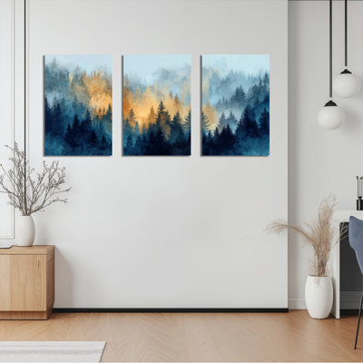 Forêt paysage aquarelle sur toile tendue, ensemble de 3 reproductions de peinture à l'huile sur toile pour salon chambre à coucher