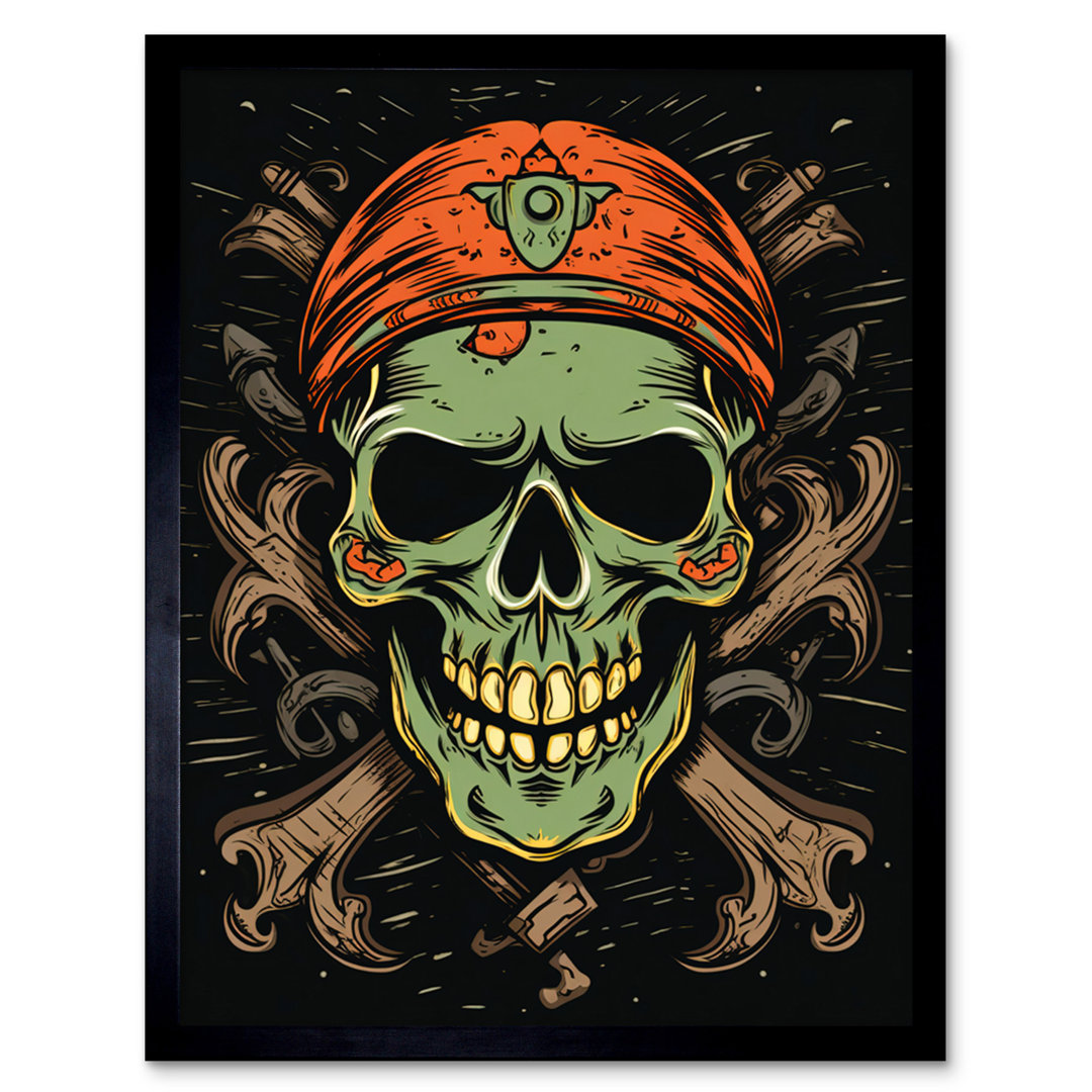 Muflier Skull Crossbones Old School USA Tattoo Ink Body Rockabilly Americana - Single Picture Frame Print