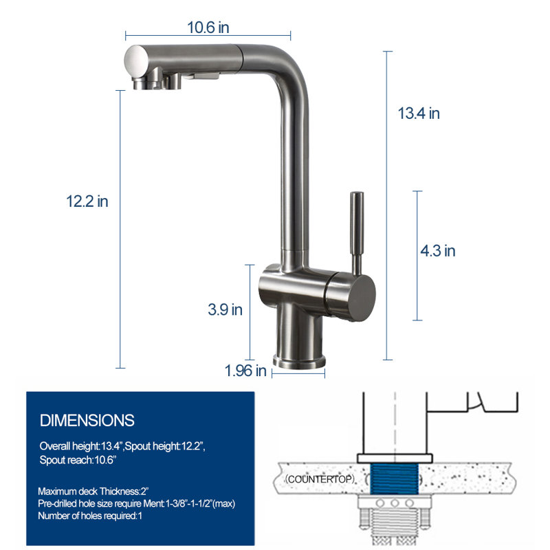ALPHAUCET Single Handle Pull-Out Sprayer Kitchen Faucet in Brushed Nickel, Brushed Nickel