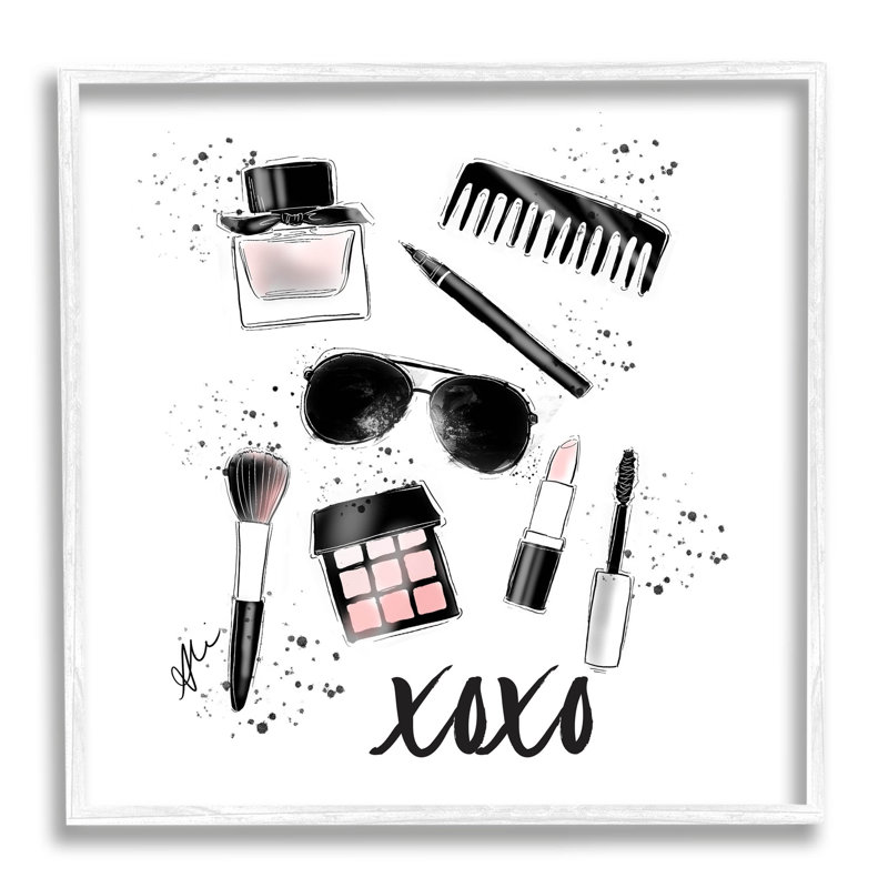 Xoxo Glam Cosmetique, estampe numérique par Alison Petrie, H 24 po x l 24 po x P 1,5 po, Giclée encadrée blanc bord de mer