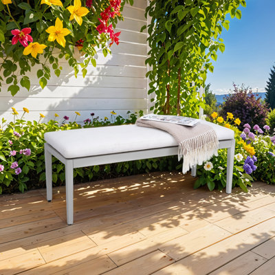 Banc d'extérieur grisâtre en aluminium avec coussin Sunbrella