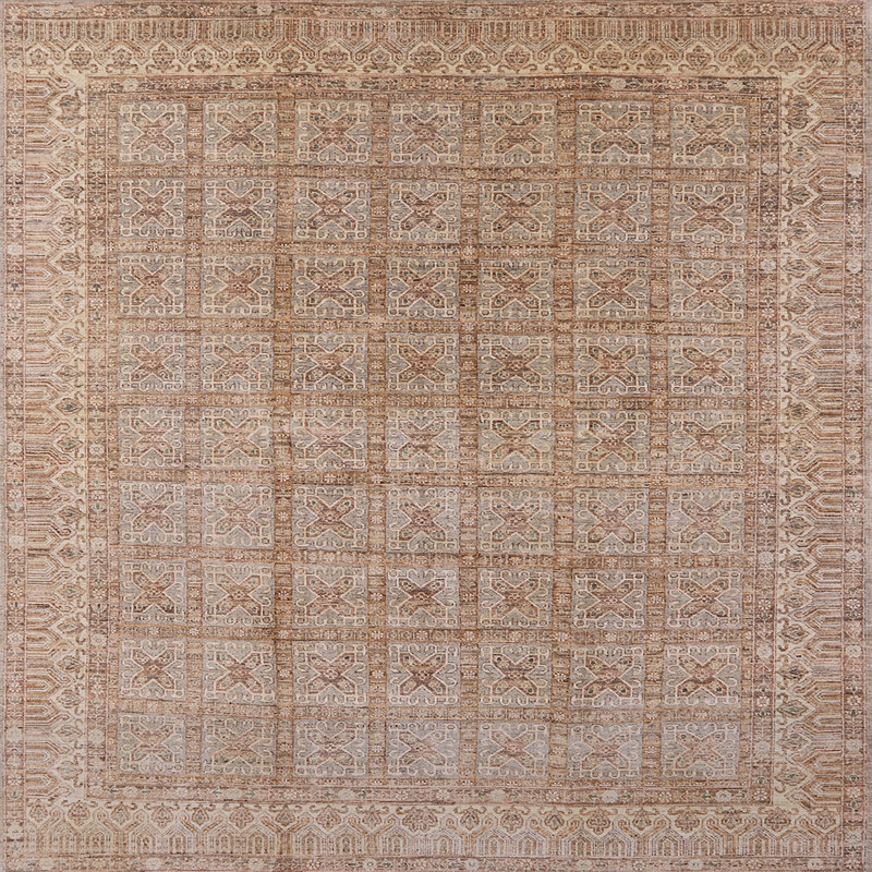 Tapis brun à motif oriental, Carré 4 pi
