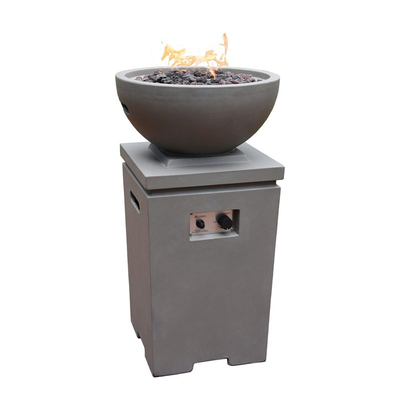 Athislus 38" Outdoor Concrete Column Fire Pit 40,000 BTU - Includes Lava Rocks and PVC Cover, Gray
