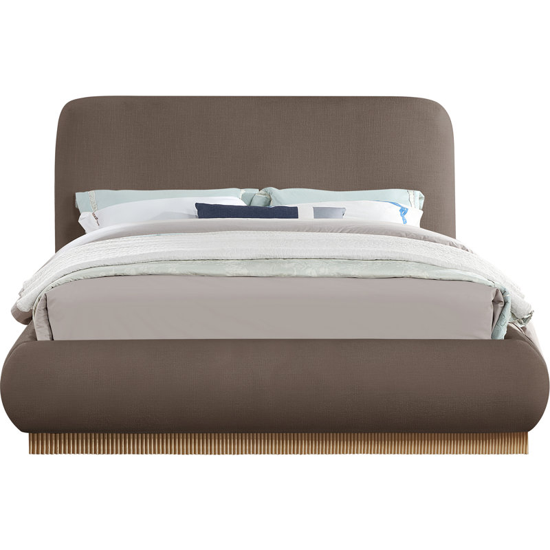 Rigby Upholstered Platform Bed, King, Brown Linen Textured Fabric