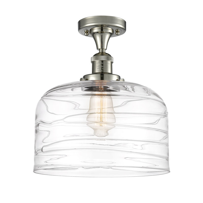 Plafonnier semi-encastré 1 lumière Bell, Nickel poli, Ampoule non incluse, Tourbillon déco transparent