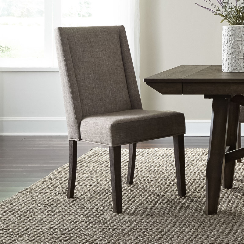 Reber 6 Person Trestle Dining Table Set w/ Upholstered Chairs, 7 Pieces: Table, 6 Chairs