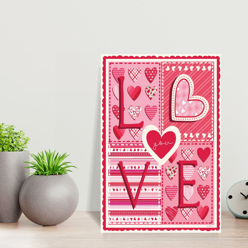 «Love You», art mural abstrait fantaisiste romantique, 18" H x 12" W