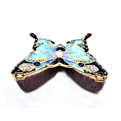 Blue Color Enamel Butterfly Trinket Box with Austrian Crystals