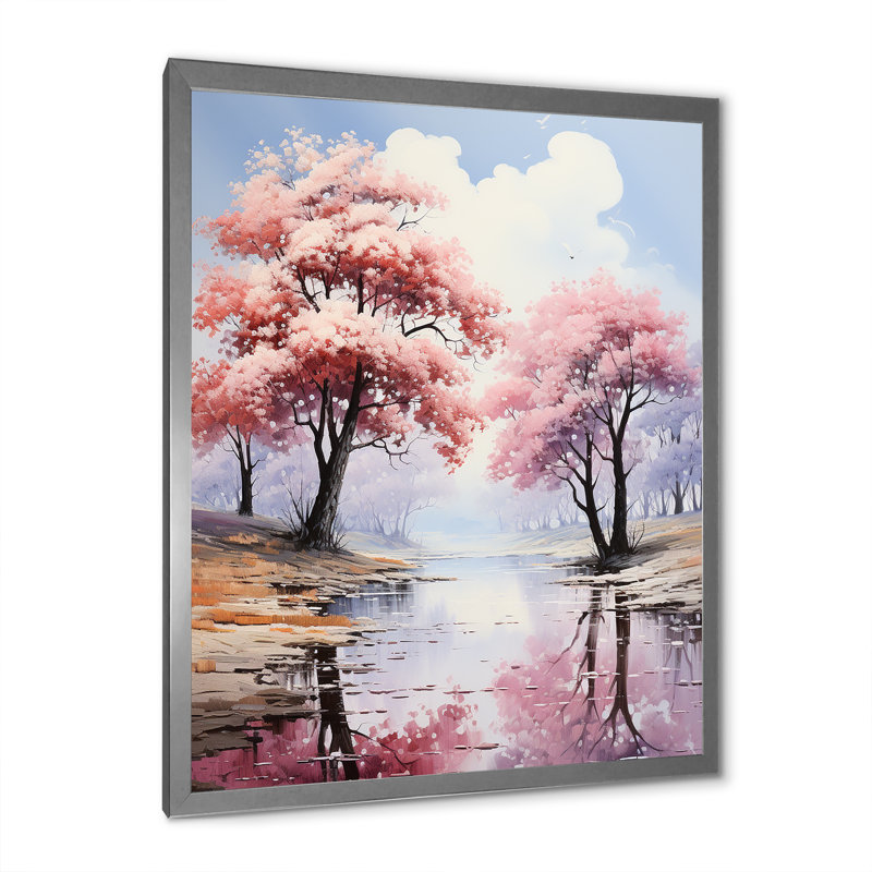 Érable rose paysage sur toile, H 32 po x l 24 po x P 1 po, Cadre photo argenté