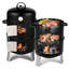 Fumoir vertical au charbon en acier, barbecue rond double couche robuste pour la cuisson en extérieur, noir