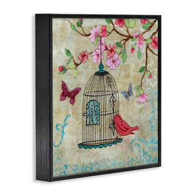 Scène d'oiseaux au printemps, giclée encadrée, design par Janet Tava