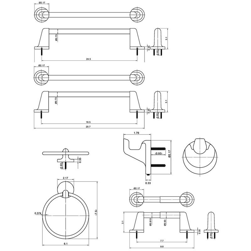 Ensemble de quincaillerie de salle de bain 5 pièces, Nickel brossé