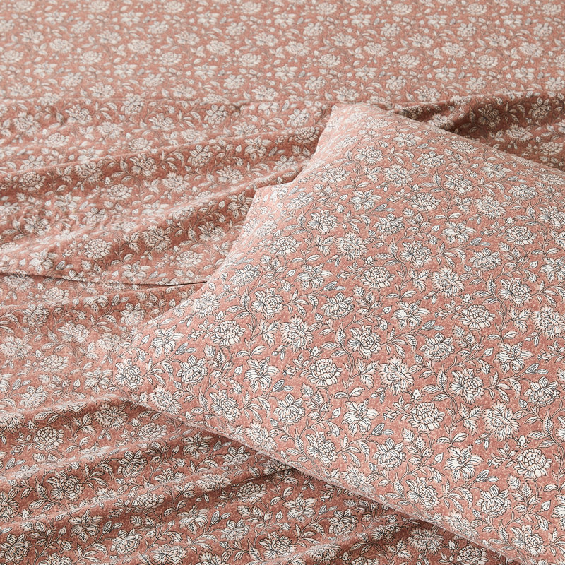 Ensemble de draps en coton Zara, Ensemble de draps pour très grand lit avec 2 taie, Rouge