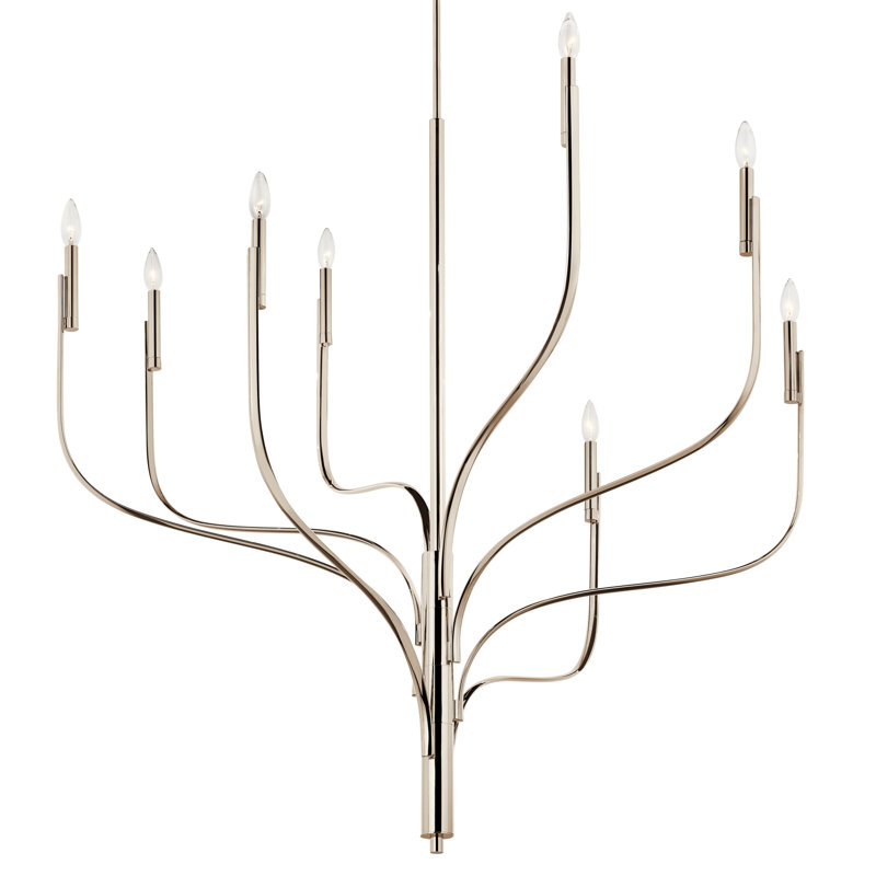 Steel Dimmable Classic / Traditional Chandelier, Polished Nickel, 47.75" H x 47.75" W x 47.75" D, 8