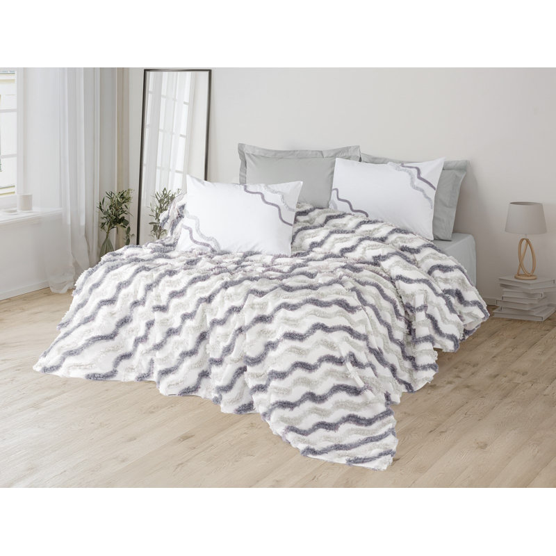 Ensemble de literie Pique, gris, 90,6 po x 98,4 po | 100% polyester avec une contexture de 145 fils | Comprend un drap plat (94,5 po x 102,4 po) et 2 taies d'oreiller (19,7 po x 27,6 po) | Lavable à la machine, conception douce et durable