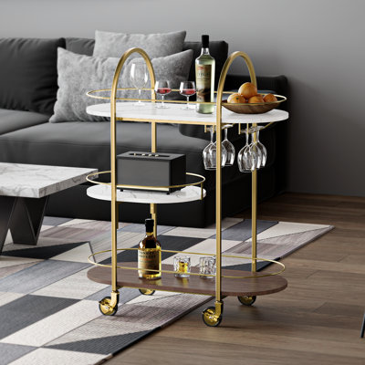 1 Half Moon 3-Tier Metal Drink Trolley, with Swivel Castors & Guard Rails