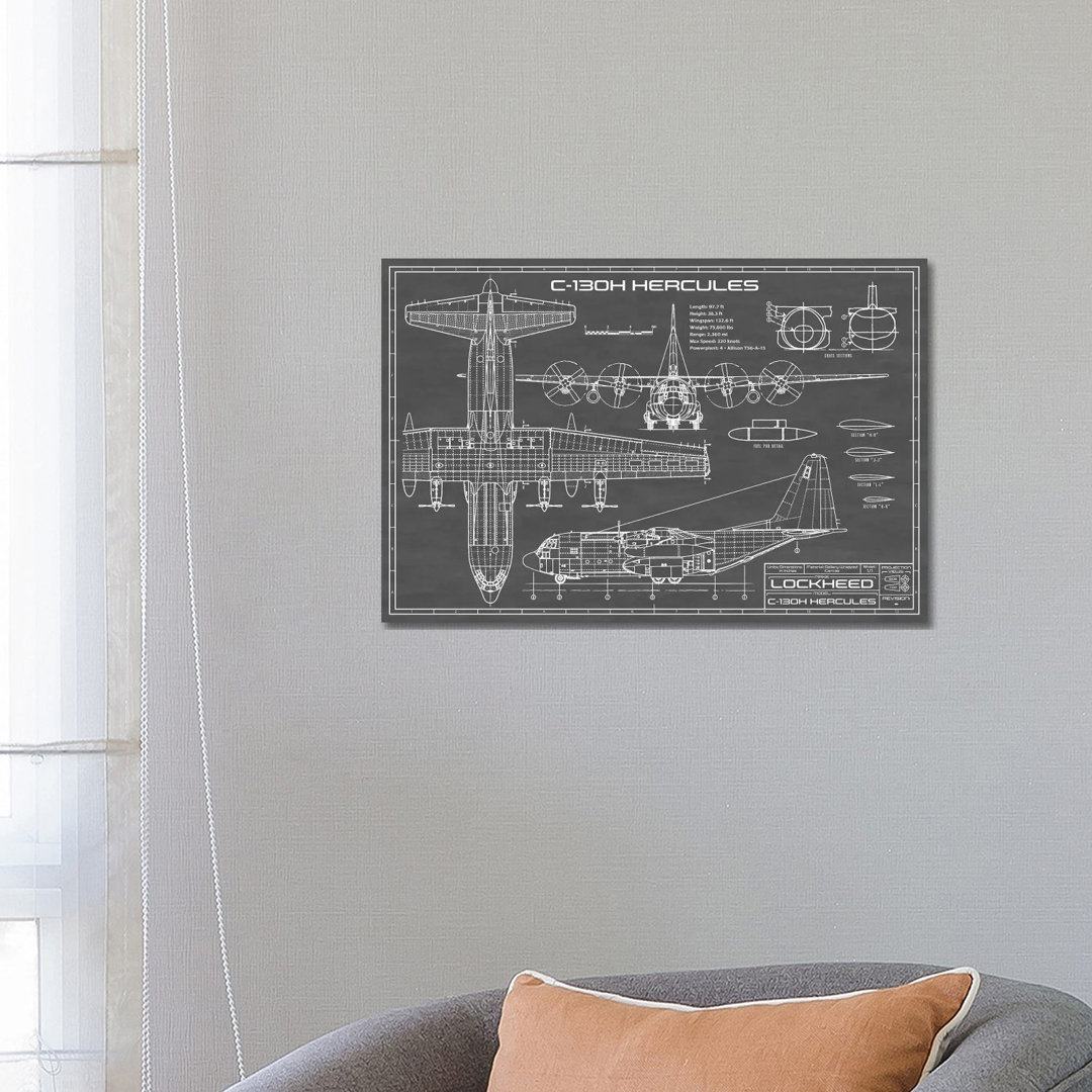 " C-130 Hercules Airplane Black " by Action Blueprints East Urban Home 