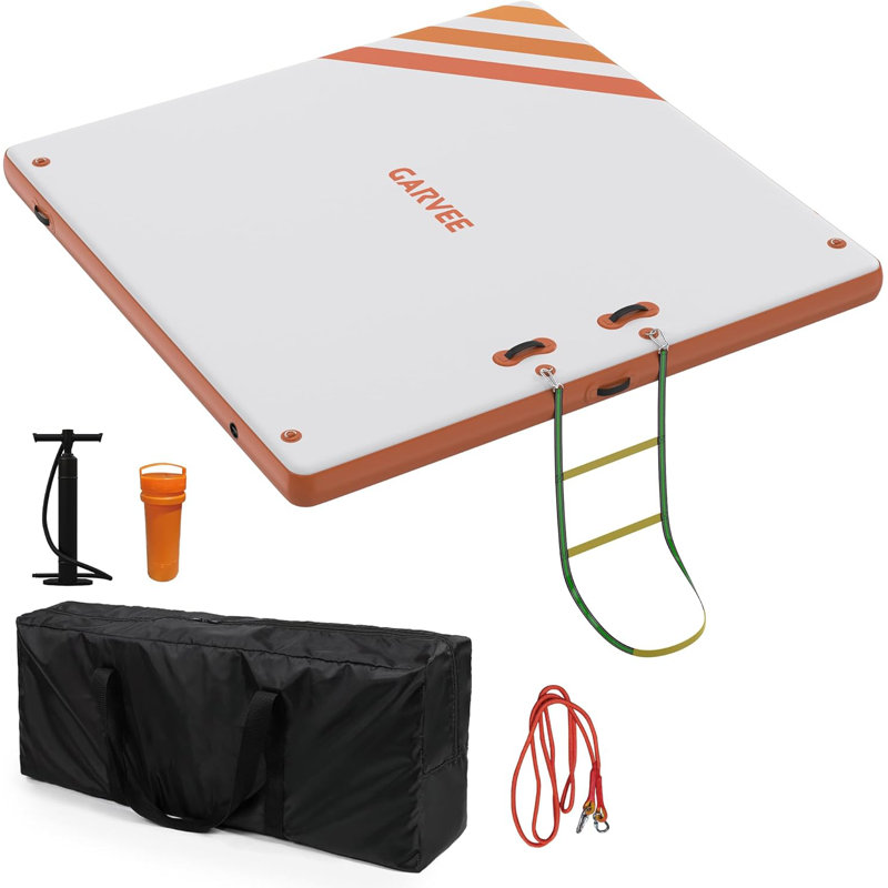 Inflatable Floating Dock Air Dock Platform Floating Island Raft with Rope Ladder Non-Slip Surface Swimming Water Platform for Pool Beach Ocean