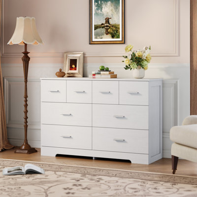 Commode moderne à 8 tiroirs en bois, armoire de rangement spacieuse avec poignées en métal, organisateur multifonctionnel pour la chambre à coucher, le salon et l'entrée, blanc
