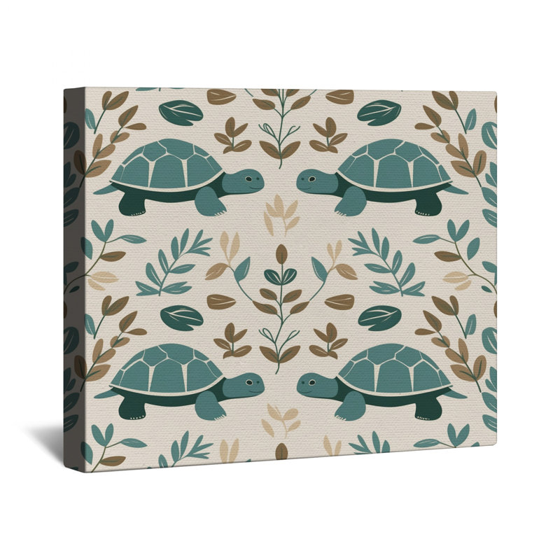 Toile tendue avec tortues et feuilles, 24 po x 36 po