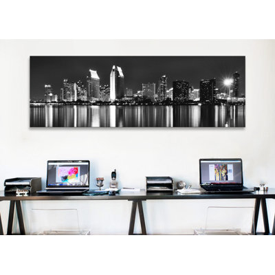 " San Diego Panoramic Skyline Cityscape (Black & White - Night) " by Unknown Artist