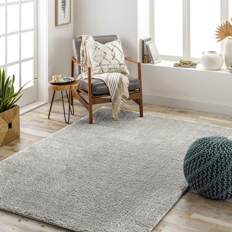 Grey Modern Shaggy Rug, Plain Anti Slip Easy to Clean Rug For Living Room, Dining Room, Bedroom,Kitchen