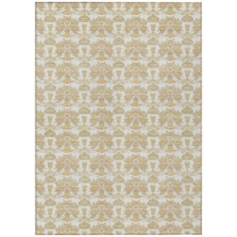 Machine Washable Indoor/Outdoor Chantille ACN2682 Floral Rug, Ivory, 10' x 14'