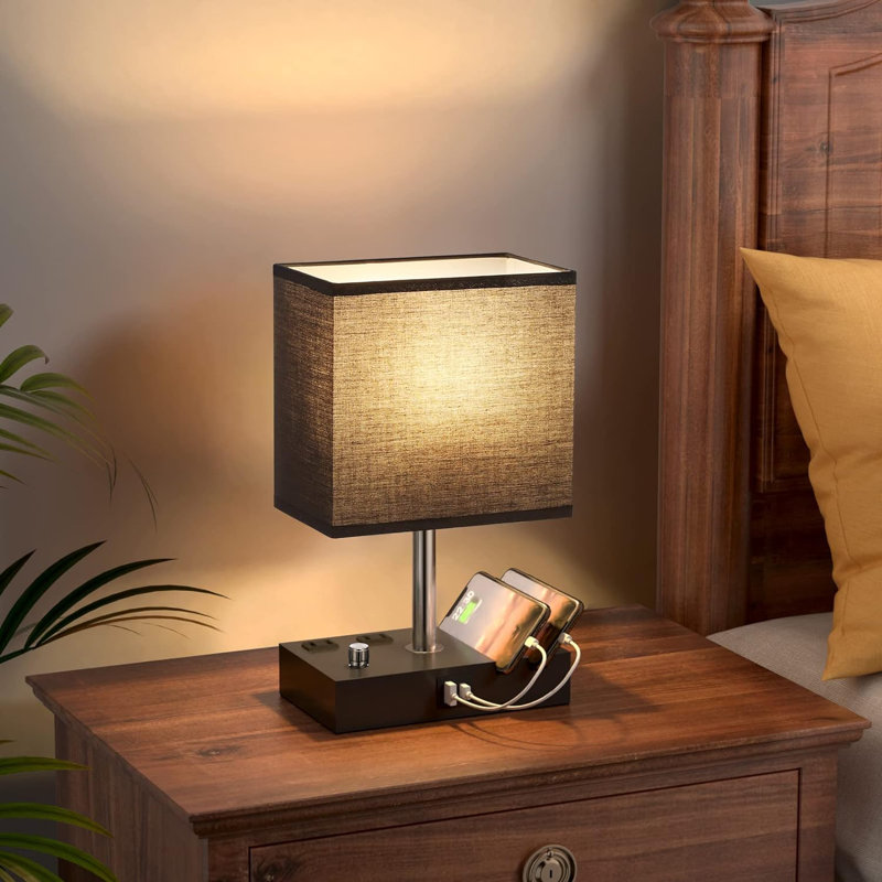 USB Table Lamp, Black, 13.39" H x 4.69" W x 4.69" D