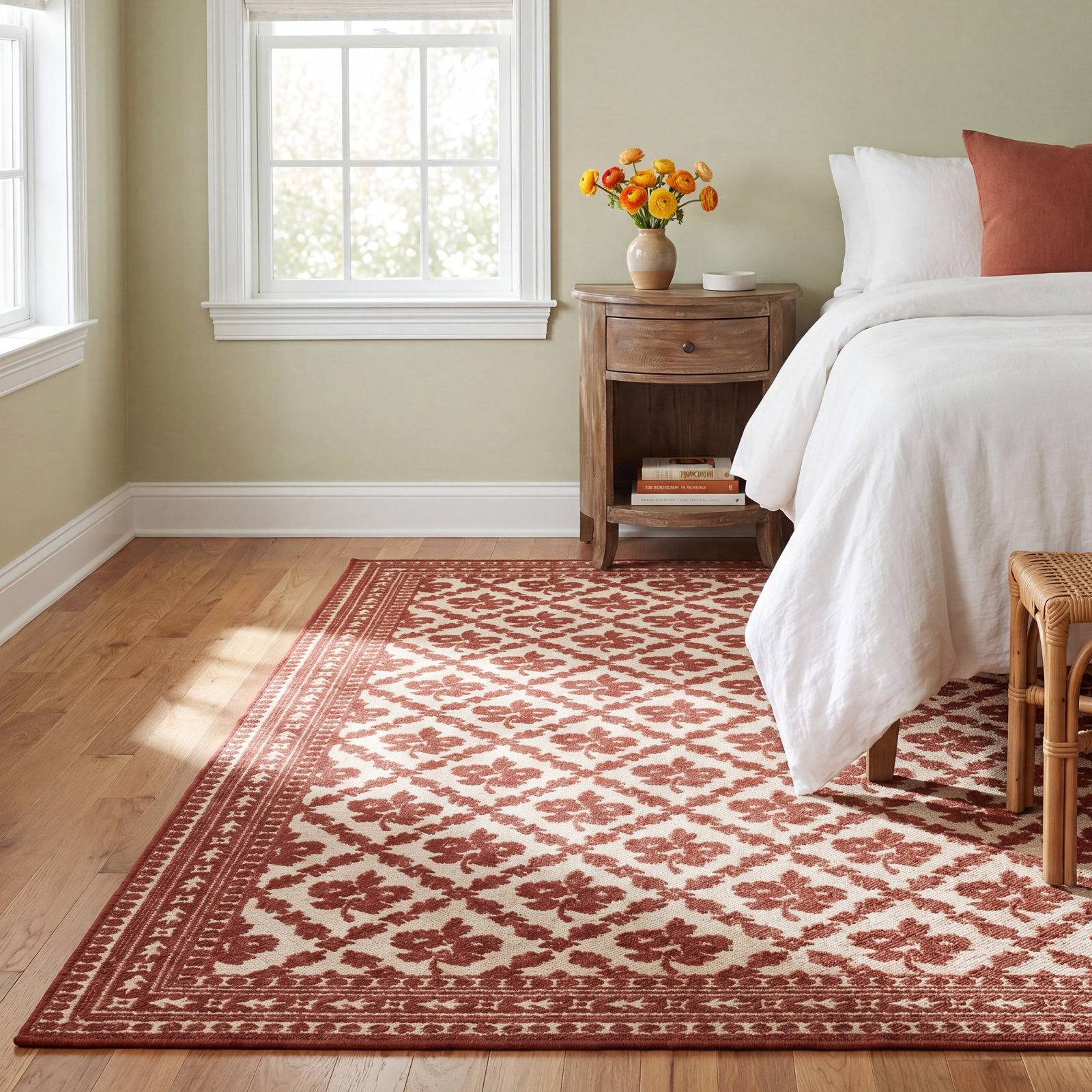 Anders Rust Floral Wool Rug, Rectangle 5'3" x 7'6"