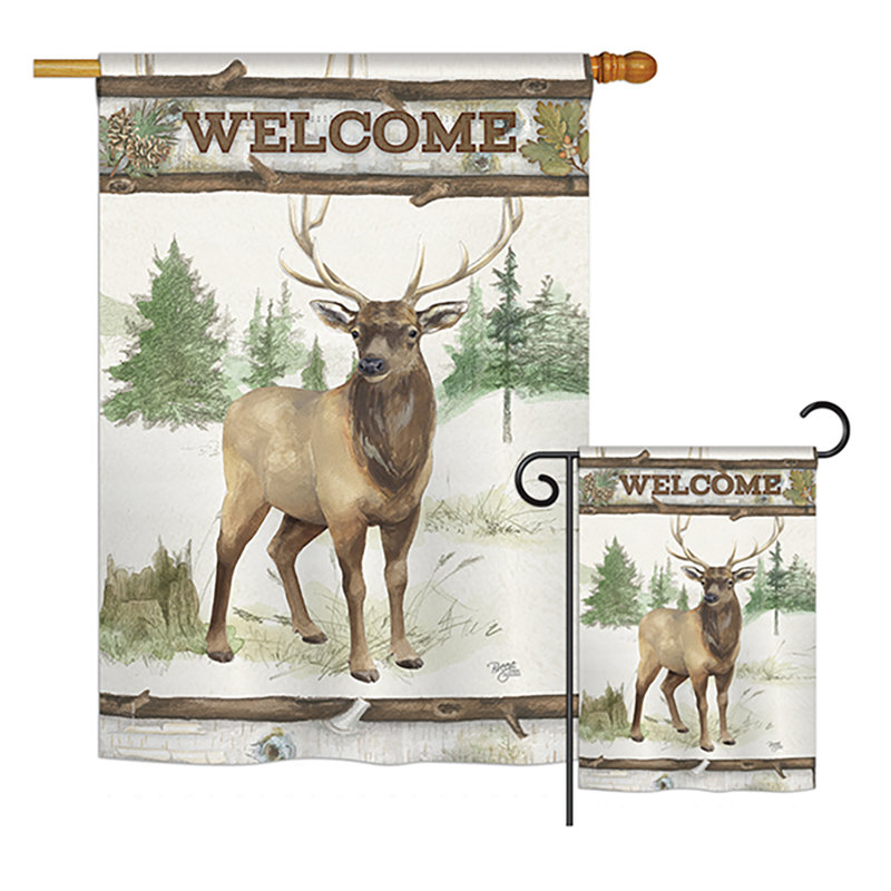 « welcome cerf », faune sauvage, polyester de 2 côtés 40 x 28 po ensemble de drapeau
