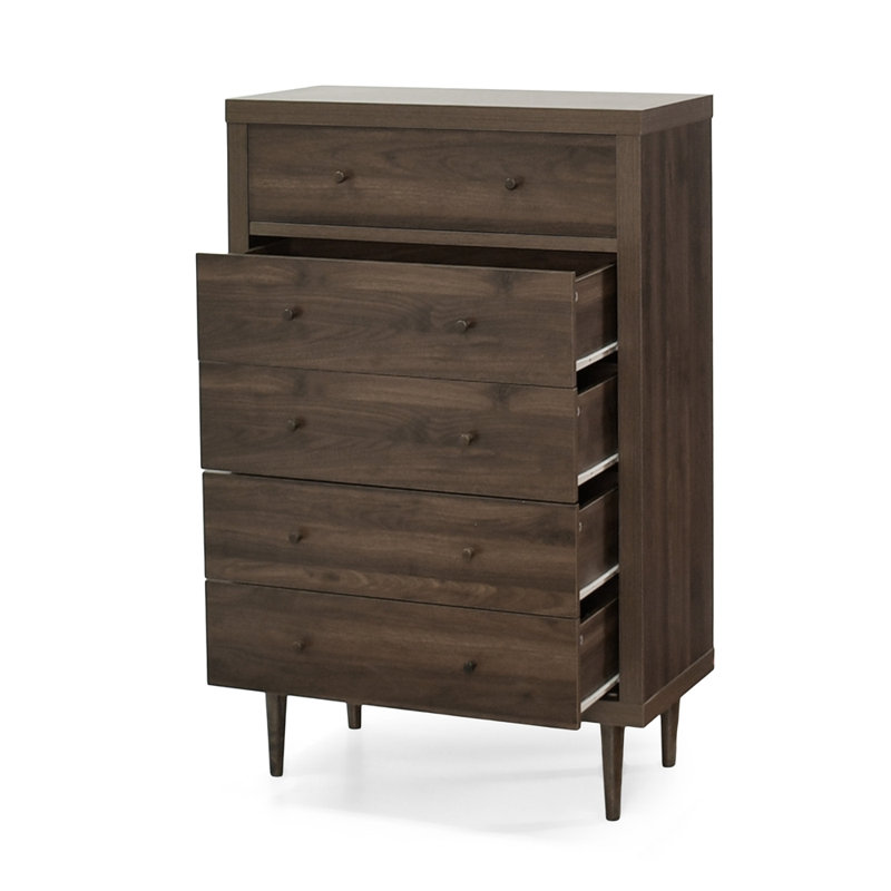 Commode contemporaine à 5 tiroirs, Noyer