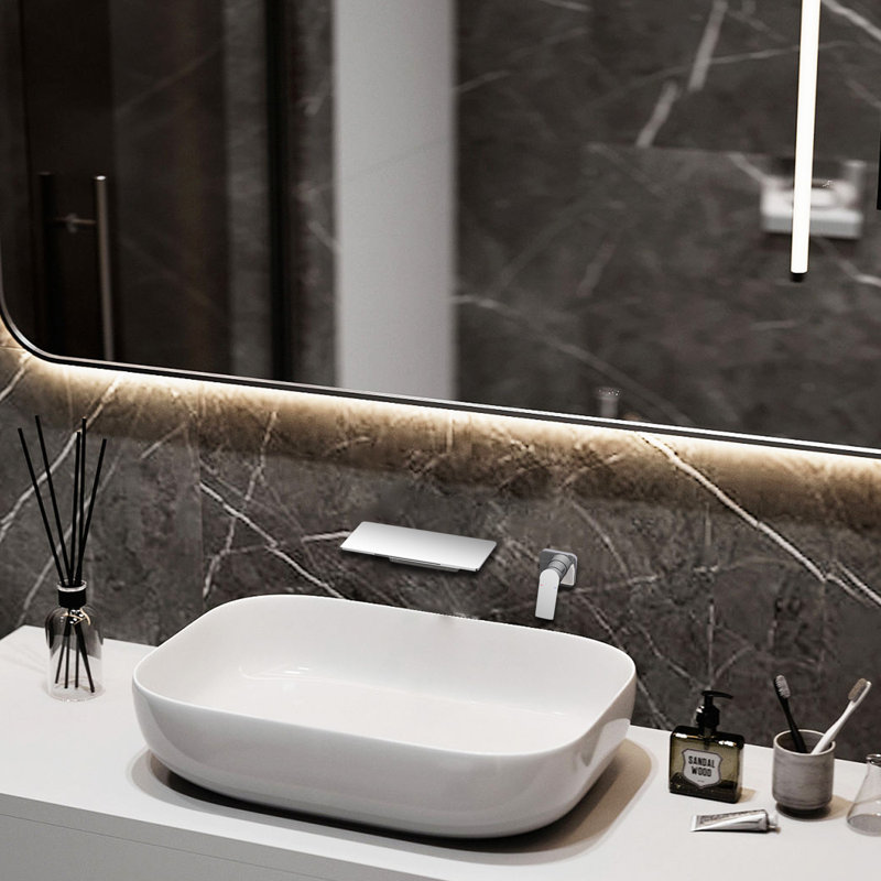 Robinet de salle de bains mural, Chrome