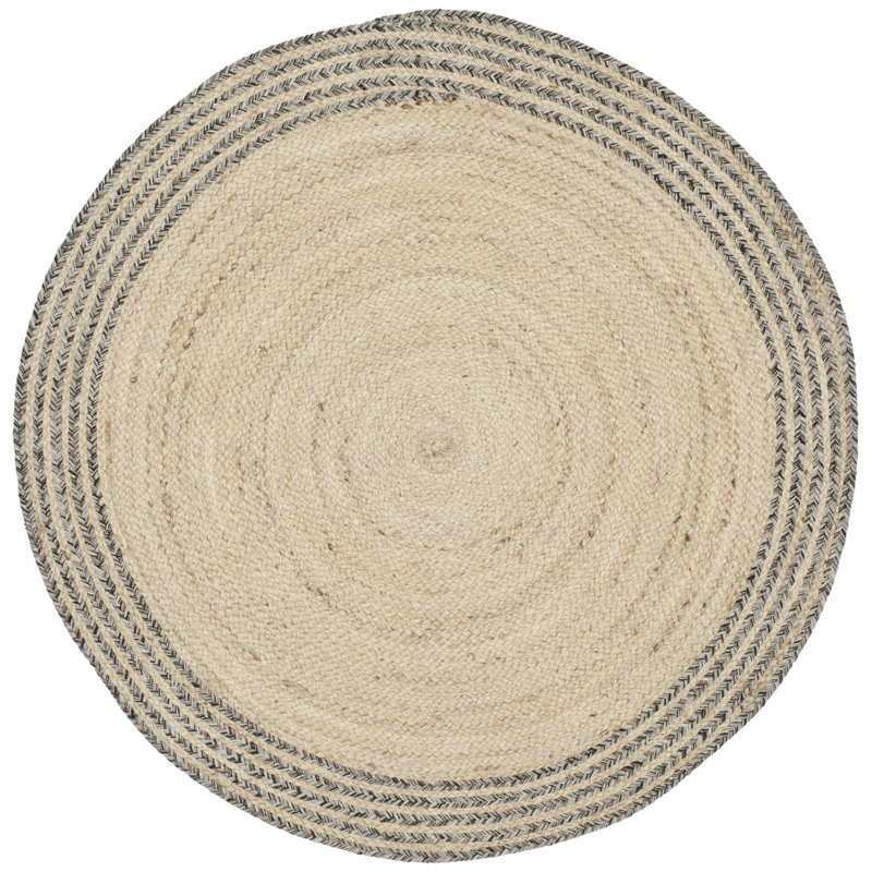 Doleman Hand Woven Jute/Cotton Rug in Steel Gray/Ivory, Round 7'