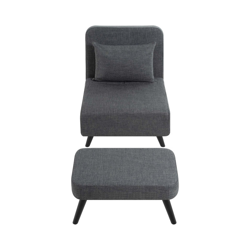 Chaise longue convertible avec dossier, repose-pieds et coussin réglables, Lin gris