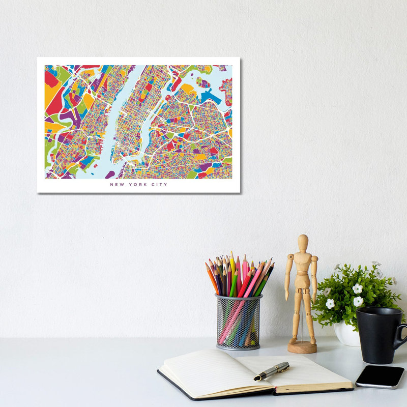 New York City Street Map by Michael Tompsett - Wrapped Canvas Print, 20.32 cm H x 30.48 cm W