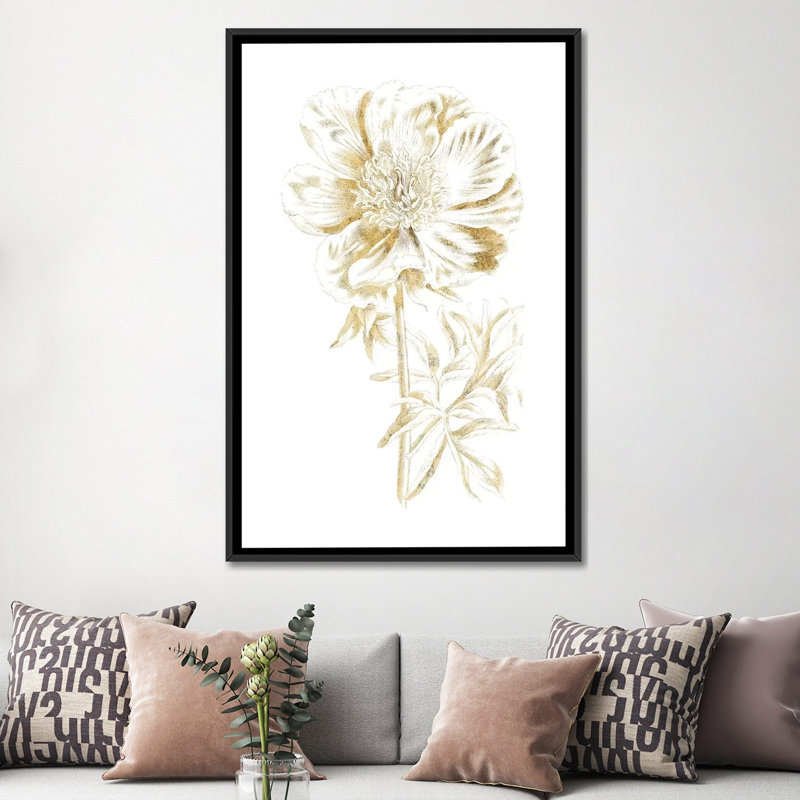 «Gilded Botanical VIII», reproduction sur toile tendue, H 26 po x l 18 po x P 1,5 po, Toile avec cadre noir, Pas de tapis