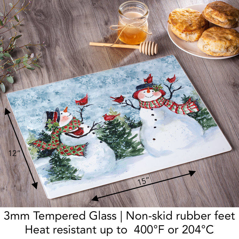 Festive Snowman Rectangular Tempered Glass Cutting Board