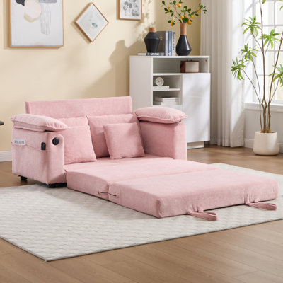 Canapé-lit de futon convertible 3-en-1 de 58 pouces, canapé-lit pliable capitonné avec canapé-lit escamotable, causeuse à dossier rabattable avec poches latérales pour le salon