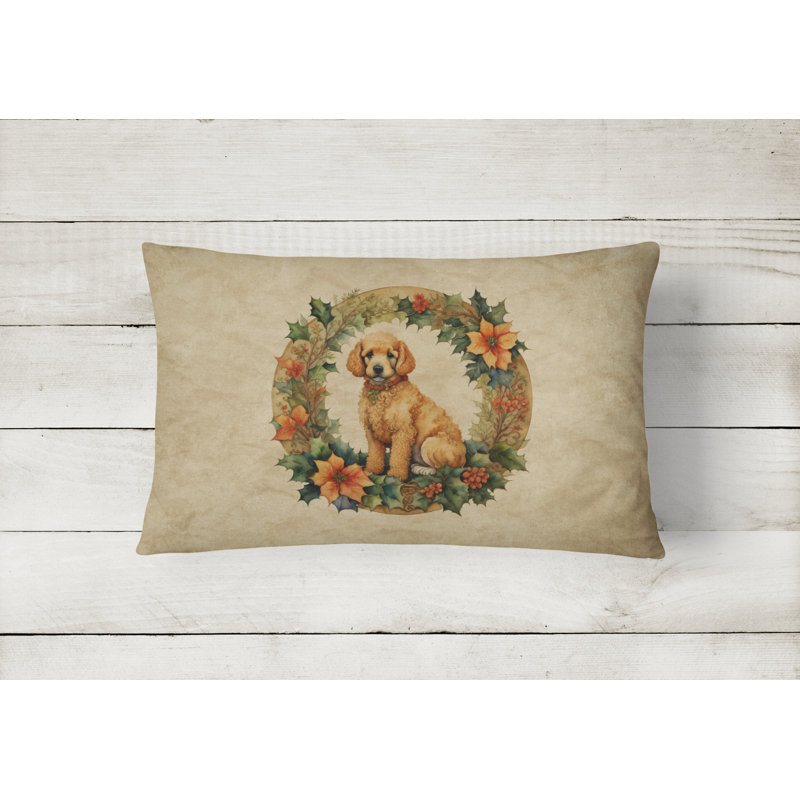 Coussin décoratif intérieur / extérieur en polyester Christmas, 12 po x 16 po, Caniche, Rectangulaire